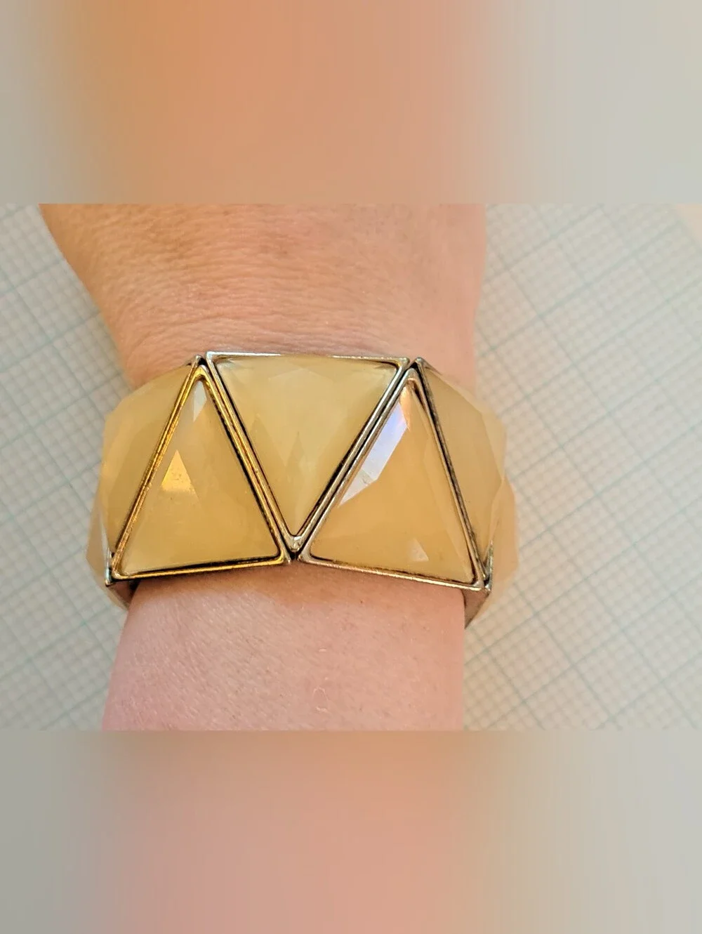 Yellow Faux Moonstone Triangle Faceted Stretch Bracelet - Women Jewelry